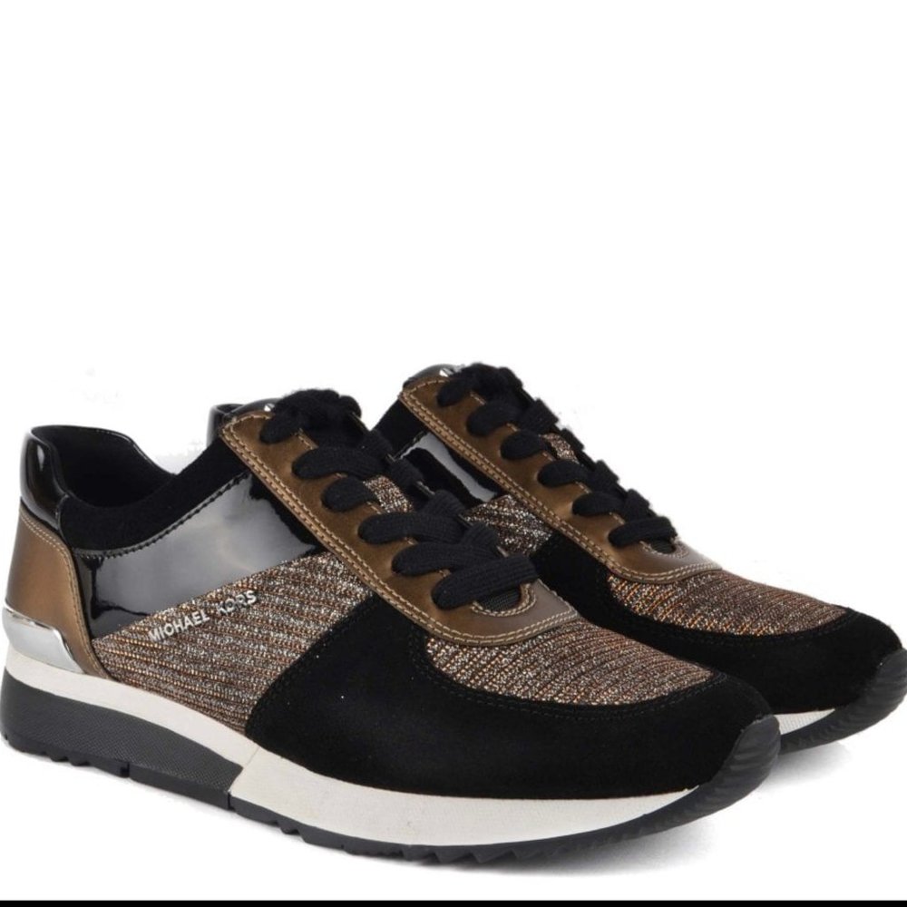 MICHAEL Michael Kors Allie Glitter Chain Mesh Black and Bronze Trainer